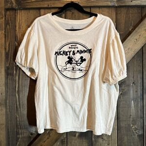 Disney Parks Fighting Mickey and Minnie Vintage Style Puff Sleeve‎ Shirt Size 2X